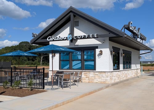 Storefront of the Caribou Coffee at 3991 Rosewater Avenue in Kernersville
