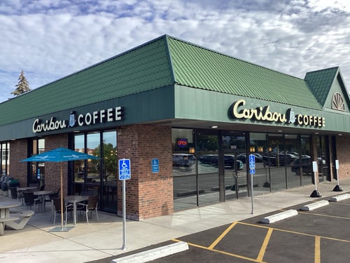 Storefront of the Caribou Coffee at 12601 Nicollet Avenue in Burnsville