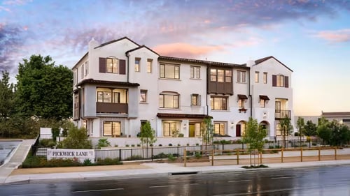 Street view of model homes in Pickwick Lane by Pulte Homes in Burbank, CA.