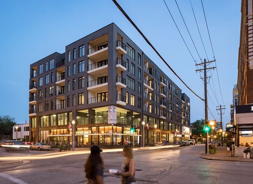 Exterior view of the building at The Euclid in St. Louis, MO 63108