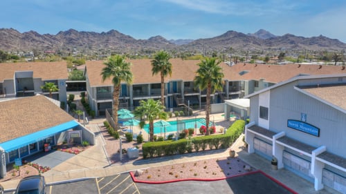 Aerial View of Property - Pool View and Mail Area at North Mountain Apartments, Phoenix, Arizona