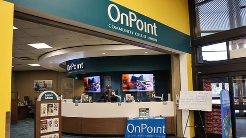 The entrance view of the Hollywood OnPoint Community Credit Union Branch, located inside Fred Meyer.