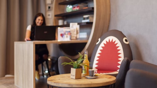 A stylish lobby that combines comfort, culture, and creativity.