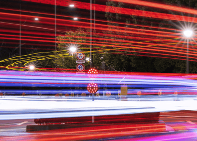 City street scene with lights streaking