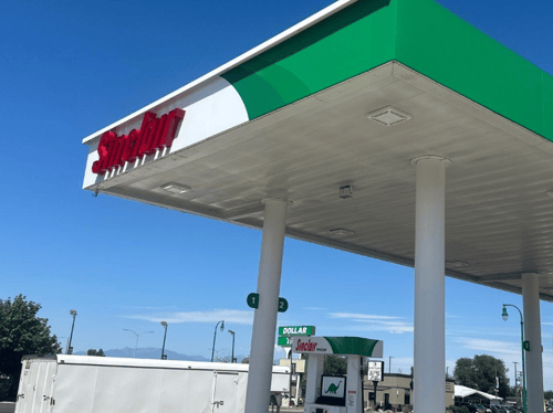 Sinclair gas station fueling island