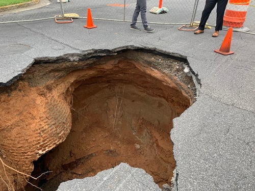 sinkhole in the pavement