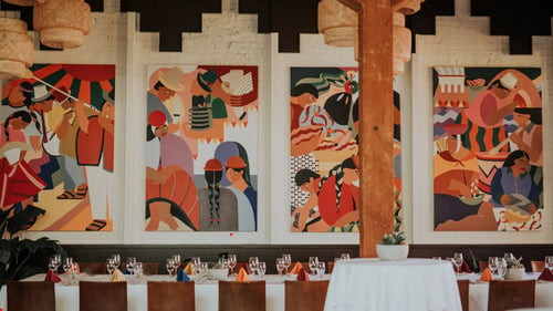 Large mural inside a restaurant