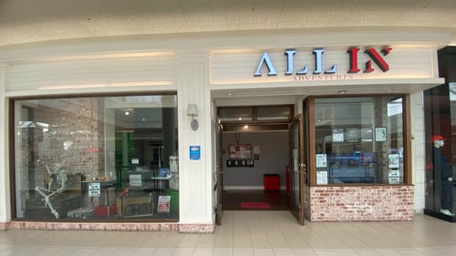 All In Adventures Escape Rooms Storefront located at Poughkeepsie Galleria in Poughkeepsie, NY with multiple escape room themes that are perfect for all ages.