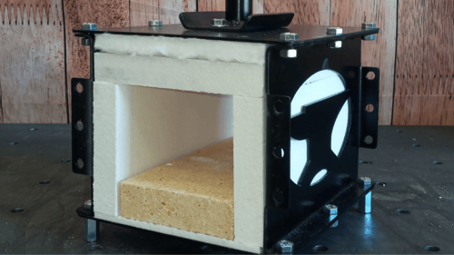 close-up view of a 1 burner gas forge