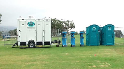 Luxury restroom trailer, hand wash stations, and portable toilets provided by Event Factory Rentals - Atascadero.