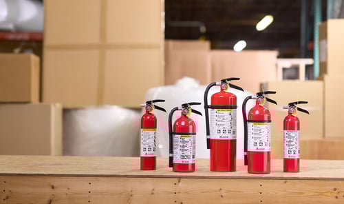 Fire Extinguishers in a business or warehouse area.