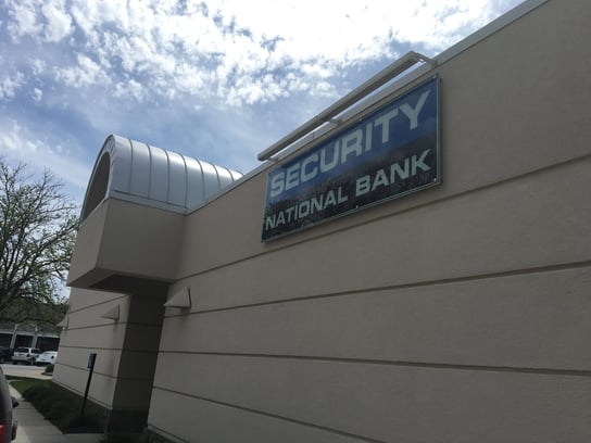 Exterior of Security National Bank - Cass branch in Omaha, NE.