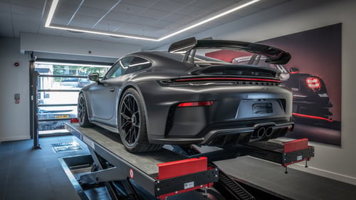 Porsche 911 GT3 on Service Ramp in Porsche Service Centre Wilmslow