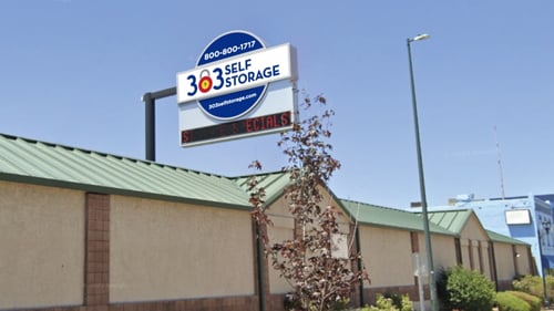 main signage 303 self storage Denver, CO. 1699 S. Broadway.