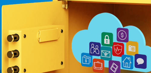 an open security safe revealing icons representing personal digital assets like email
