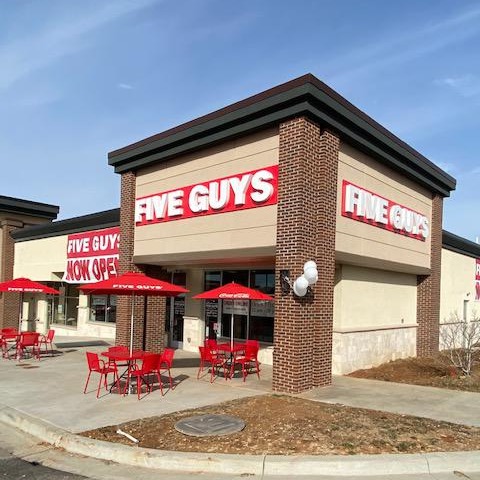 Store front of Five Guys at 172 Cunningham Industrial Pkwy in Belton MO.