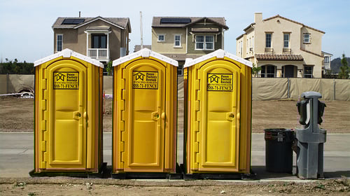 Three portable toilets and a hand wash station provided by Fence Factory Rentals - Atascadero.