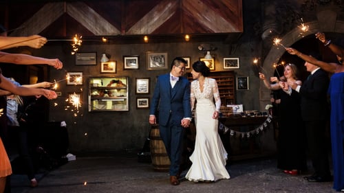 A couple having a wedding reception at Beer Hall Weddings in NYC.