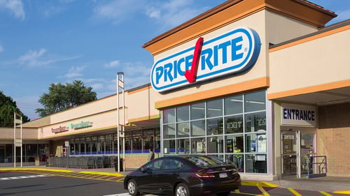Black car parked in front of entrance of Price Rite at Parkway Plaza - Hamden shopping center