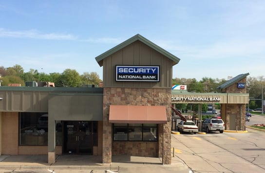 Exterior of Security National Bank - Rockbrook branch in Omaha, NE.
