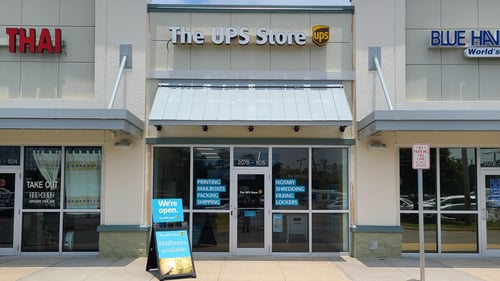Storefront of The UPS Store in Santa Rosa Beach, FL.