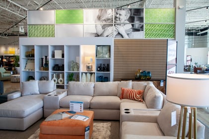 Bloomington Slumberland Furniture white and orange sectional set