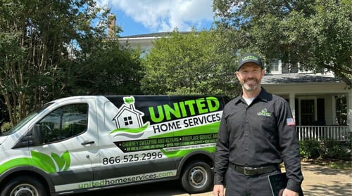 United Home Services Overland Park, KS - Professional branded green and black service van for Air Duct Cleaning and Chimney Sweep services.