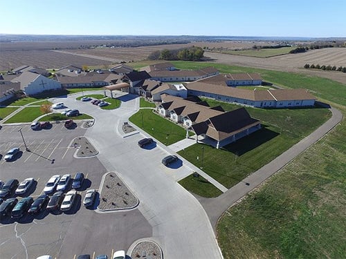Aerial view of Avera Sister James Care Center in Yankton, SD.