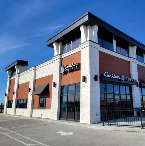 Storefront of the Caribou Coffee at 825 Northeast Gateway Drive in Grimes