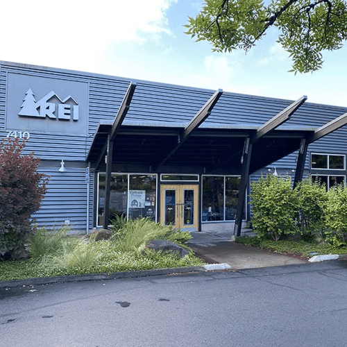 The front of the REI store in Tigard, Oregon