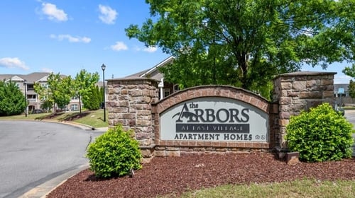 Property signage at The Arbors at East Village, Clayton, NC 27527