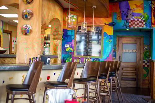 Interior seating and décor at Pizza Oven on Kemah Boardwalk