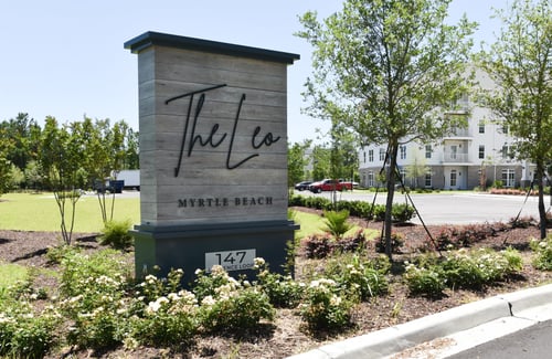 Property signage at The Leo Myrtle Beach, Myrtle Beach, SC, 29579.