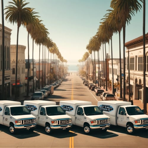 Best in the west plumbing trucks parked in downtown ventura california