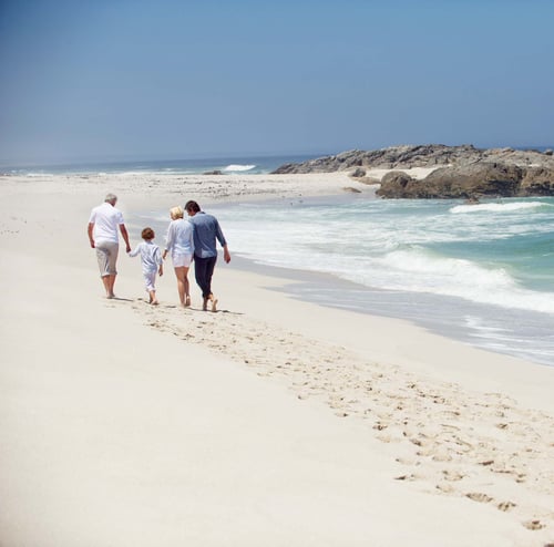 Photo of a family walking on a beach holding hands