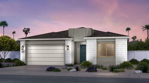 Street view of model homes in Del Webb Desert Retreat by Del Webb in Indio, CA.