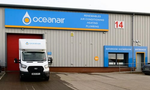 Oceanair van parked in front of a Macmerry building with the Oceanair logo.