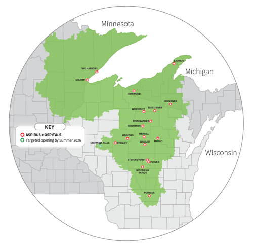 map of Aspirus Health system.