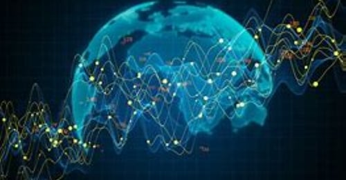 Luminous globe with glowing data network lines flowing across it.
