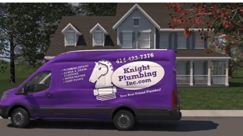 purple service van parked in front of house