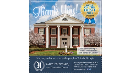 Hart's Mortuary and Cremation Center
765 Cherry St
Macon, GA 31201