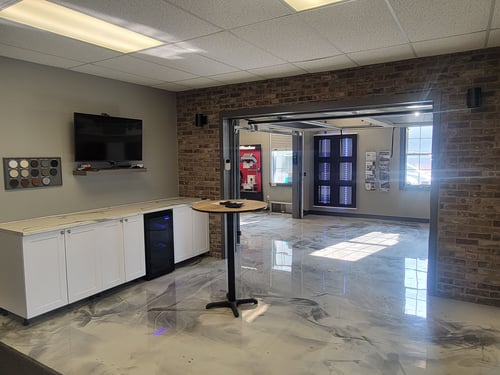 Photo of the showroom at Stewart Garage Doors.
