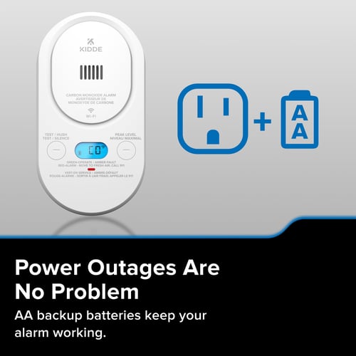Power Outages are no problem AA backup batteries keep your alarm working.