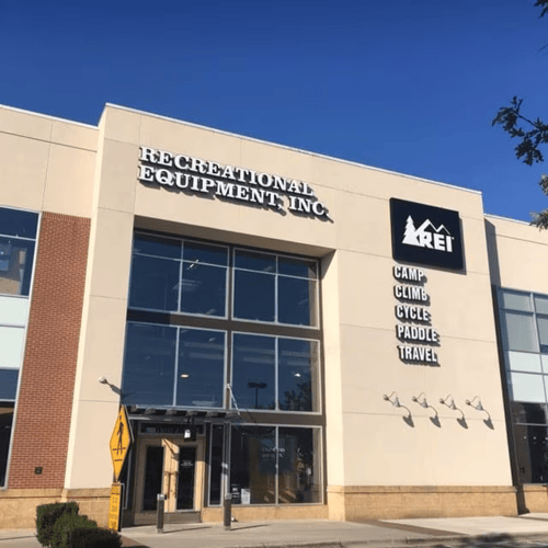 The front of the REI store in Greensboro, North Carolina