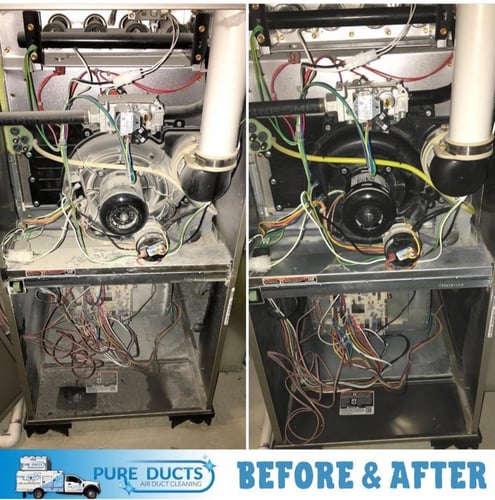 Before and after photos of a dryer vent cleaned by Pure Ducts Air Cleaning in Rochester, MI
