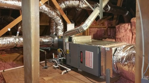 Furnace unit installation in the attic