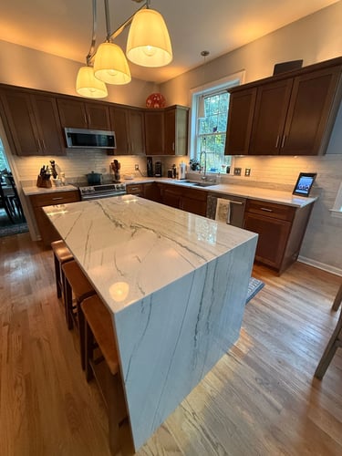 Custom stone kitchen countertops fabricated and installed by Ambiance Stone in Connecticut