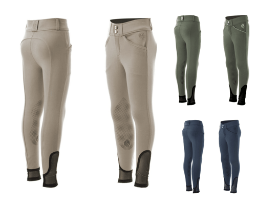 Equinavia Kids Greta Silicone Knee Patch Breech - 3 Colors Available Great all-around breeches for showing and schooling! The Equinavia Greta Kids Silicone Knee Patch Breeches are an excellent option both in and out of the show ring!