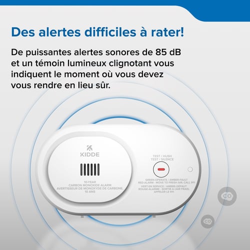 Soyez averti efficacement grâce à une alarme puissante de 85 décibels et un voyant lumineux clignotant vous indiquant quand vous mettre en sécurité.