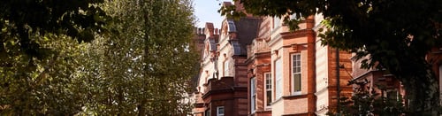 Knight Frank Chelsea Estate Agents - row of elegant red-brick Victorian period buildings, Draycott Place area of Chelsea, London.